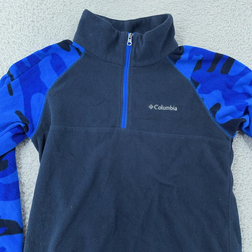 Columbia Fleece Pullover Boys Medium 10/12 Navy Blue Camo Quarter Zip Raglan